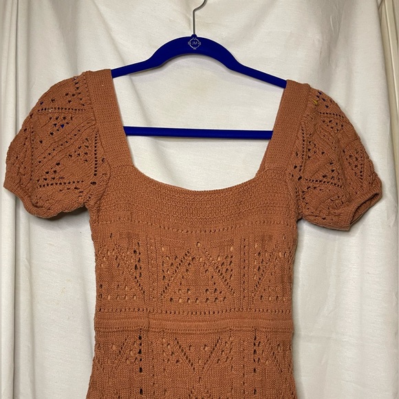 Sweet Lovely by Jen Copper Rust Crochet Short Sleeve Dress w/ Lining Size Small - Picture 3 of 14